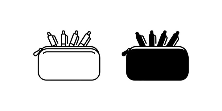 Pencil case with pens object icon outline and solid fill.