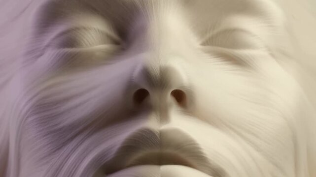 Closedeyed human face in an abstract portrait with split tones and flowing surface textures