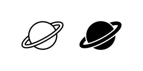 Planet with ring orbiting around it space celestial body icon. © huzaifa