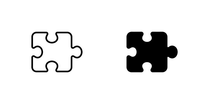 Puzzle piece outline and solid single jigsaw icon.