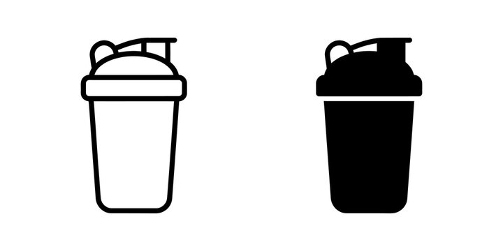 Shaker bottle for protein or supplements in black and white outline.
