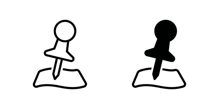 Push pin location marker outline and solid icons.