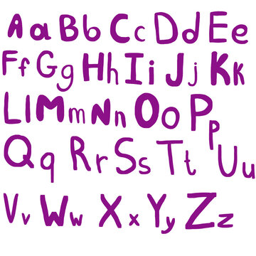 Hand drawn English alphabet letters from A to Z, lowercase and uppercase, clip art set