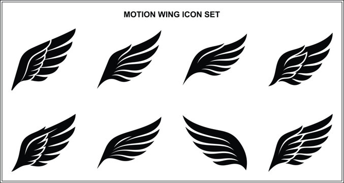 Dynamic motion wing icon set featuring sleek flight wings dynamic