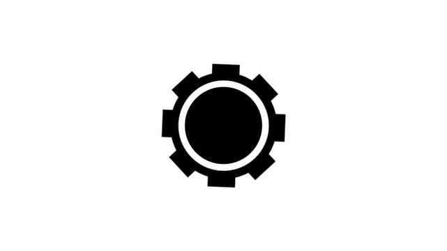 Black Mechanical Gear Icon Animation with Rotating Cogwheel Industry Process Loop on White Background