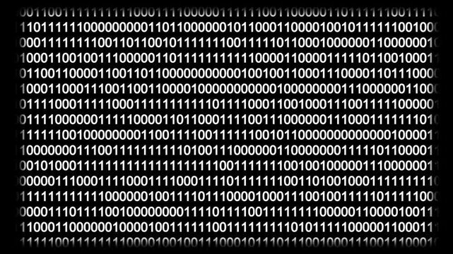 White Binary Code Animation with Digital Falling Matrix Data Stream Hack Loop on Dark Tech Background