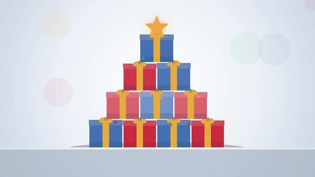 Red and green christmas parcels stacking into a tree endless loop