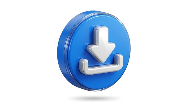 Modern download button icon with arrow symbol on blue circular background