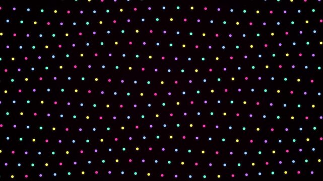Colorful glowing dots arranged in neat rows form a looping pattern