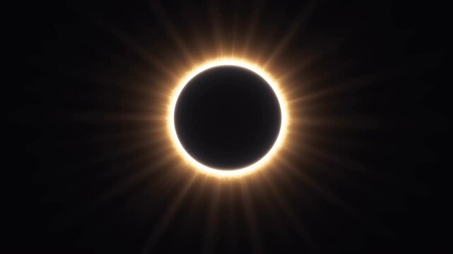 Total solar eclipse reveals a glowing corona and radiating light in a dark sky