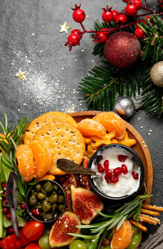 Variety of Christmas healthy snacks.
