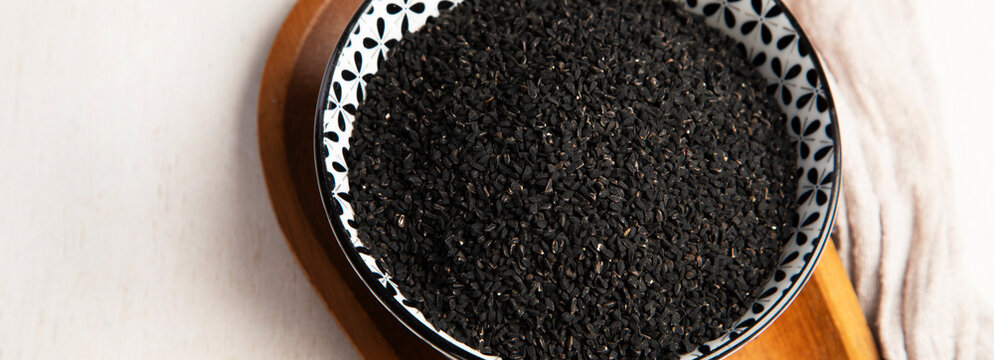 Nigella sativa or Black cumin dry seeds.