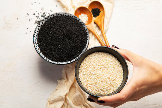 Set with different sesame seeds.