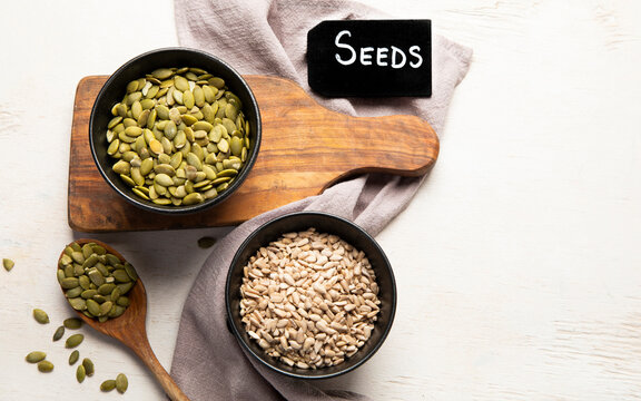Healthy eating ingredients for salad topping and baking.