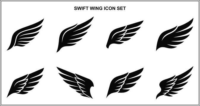 Dynamic swift wing icon set featuring sleek vector wings in various
