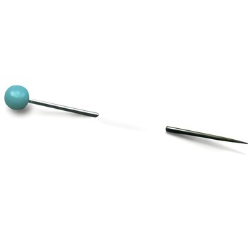 Broken Blue Pearl Head Straight Pin Isolated on White Background