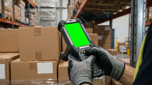 Close up of worker scanning boxes in logistics warehouse