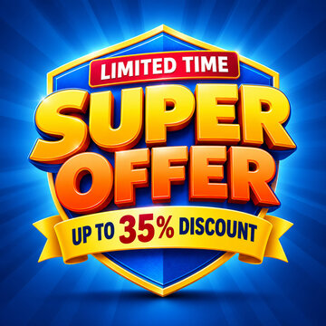 Limited time super offer banner template with thirty five percent discount badge