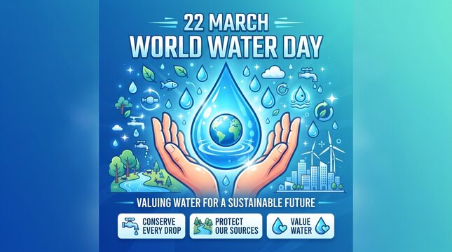 World water day illustration with hands holding water drop