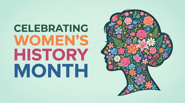 Women's history month colorful floral brain illustration