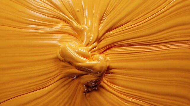 Thick orange paste forms glossy ripples and ridges around a smooth central patch