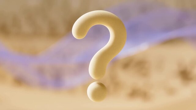 Threedimensional question mark symbol centered against a soft pastel abstract background