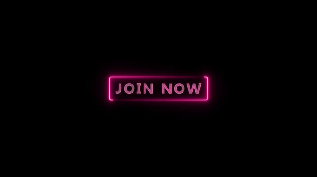 Neon glowing Join now button animation transparent background. Glowing neon Join now text animation.4k video