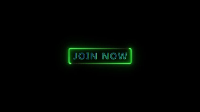 Neon glowing Join now button animation transparent background. Glowing neon Join now text animation.4k video