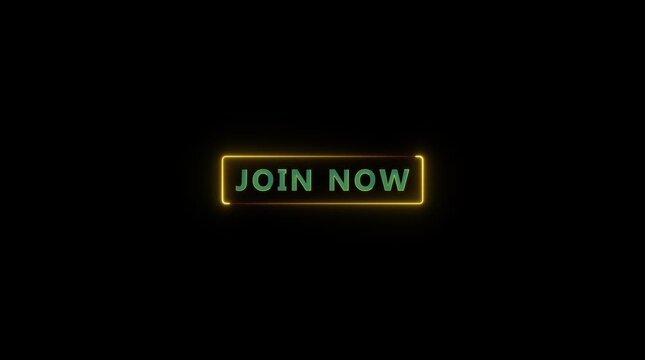 Neon glowing Join now button animation transparent background. Glowing neon Join now text animation.4k video