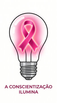 Pink ribbon glows inside a light bulb