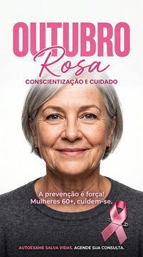 Elderly woman promoting breast cancer awareness