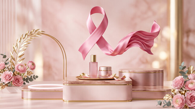 Pink ribbon and beauty products