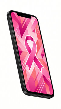 Smartphone displays breast cancer awareness ribbon