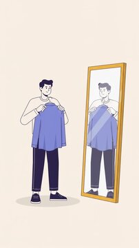 Customer Trying Clothes in Fitting Room Flat Vector Fashion Retail Animation