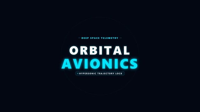Orbital avionics text graphic displayed against a dark background with blue glowing telemetry typography elements