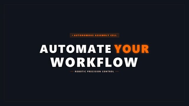 Modern motion graphics display featuring bright typography and corporate branding for industrial robotic precision control systems