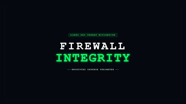 Cyber security firewall integrity warning graphic displaying zero day threat mitigation on black background screen