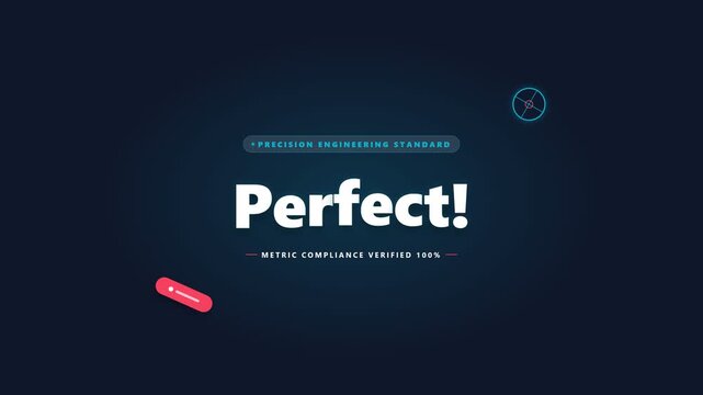Graphic design animation showing the word perfect with engineering standards text and glowing tech elements