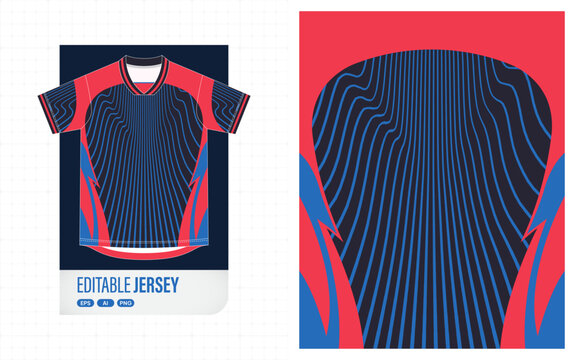 Navy Blue and Red Soccer Jersey with Geometric Lines