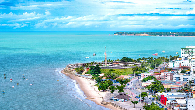 The Tamba&uacute; urban beach, with crystal clear waters and white sand, with tourist infrastructure, hotels, restaurants and shops. Jo&atilde;o Pessoa, Para&iacute;ba, Brazil, 2025