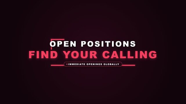 Open positions recruitment text glowing red neon typography against a dark professional corporate background template