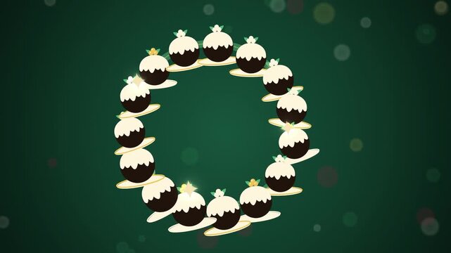Christmas greeting frame with christmas puddings close-up endless loop