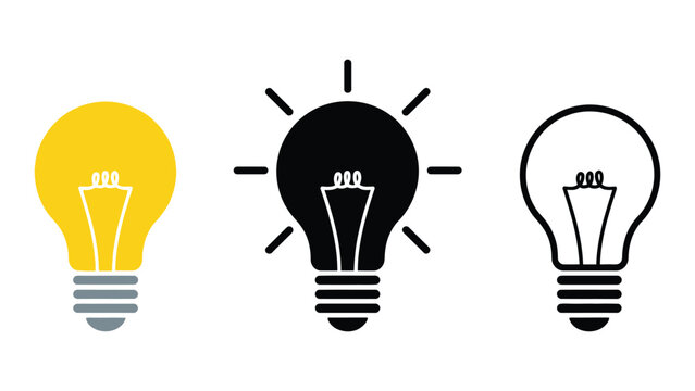 Three lightbulbs with varying illumination levels in a flat design setting with Lightbulbs different brightness stages minimalist graphic style