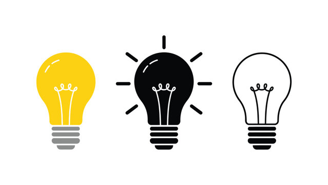 Three lightbulbs in different brightness levels representing ideas or concepts in a minimalist style with levels off fully