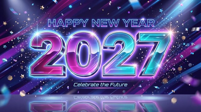 Happy new year 2027 glittering diamond numbers with exploding fireworks against 