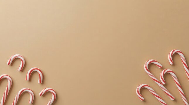 Assorted candy canes on neutral background