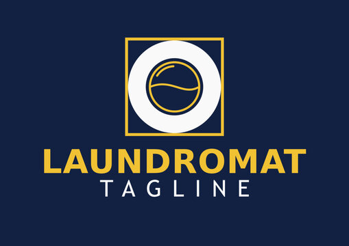 Minimalist laundromat logo design with washing machine icon for professional laundry business branding