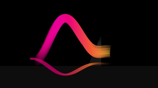 Abstract digital art featuring a vibrant pink and orange gradient wave shape against a solid black background