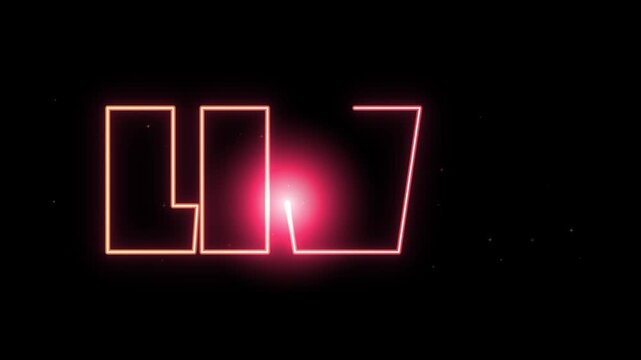 neon light sign spelling live drawing on with bright red glow and glowing particles on black background motion graphics