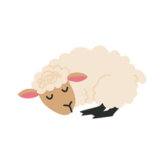 Fototapeta premium Cute fluffy sheep lying down and resting. Relaxed cartoon farm animal vector illustration